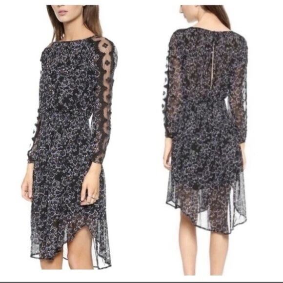 Free People Dress Open Back Size XS Black & Purple Floral Boho Charlotte Lace - Picture 1 of 16